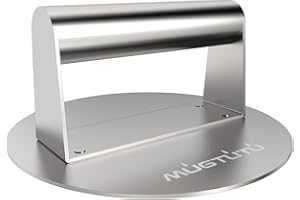 Burger Press, 6.3 Inch Stainless Steel Smash Non-Stick Smooth Hamburger Bacon Grill Press Perfect for Flat Top Griddle Cookin