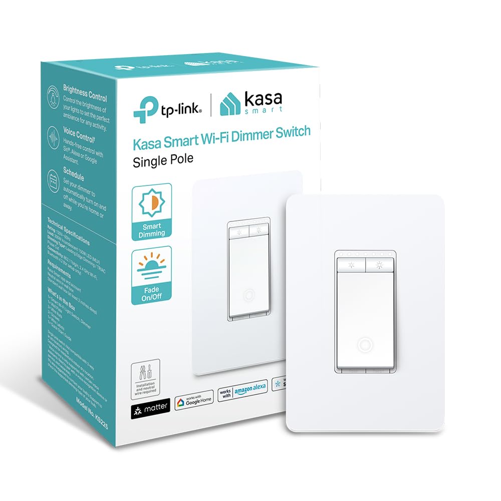 Photo 1 of Kasa Matter Smart Dimmer Switch: Voice Control w/Siri, Alexa & Google Assistant | UL Certified | Timer & Schedule | Easy Guided Install | Neutral Wire Required | Single Pole | 2.4GHz Wi-Fi | KS225