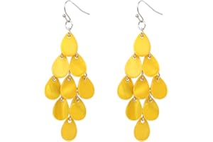 Jules D. Layered Dangling Shell Disc Beads Earring Handmade Multi Colorful Orange Red Blue Drop Chandelier Earring for Women Girls