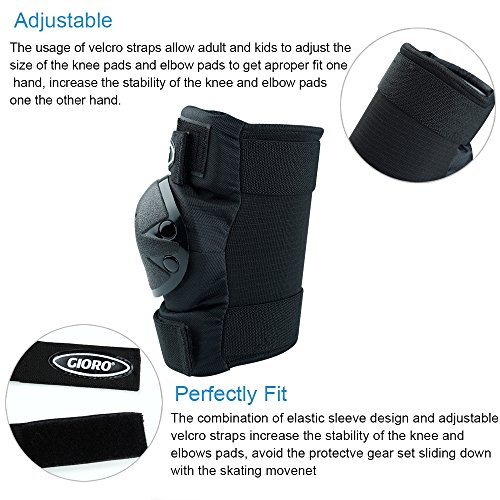 GIORO Adult/Child's Multi Sports Protective Gear, 3 In 1 Set Knee Pads Elbow Pads Wrist Guards for Skateboarding Skating Cycling Climbing Biking BMX Bicycle Scooter (Black, Child/Youth) - Thumbnail 3