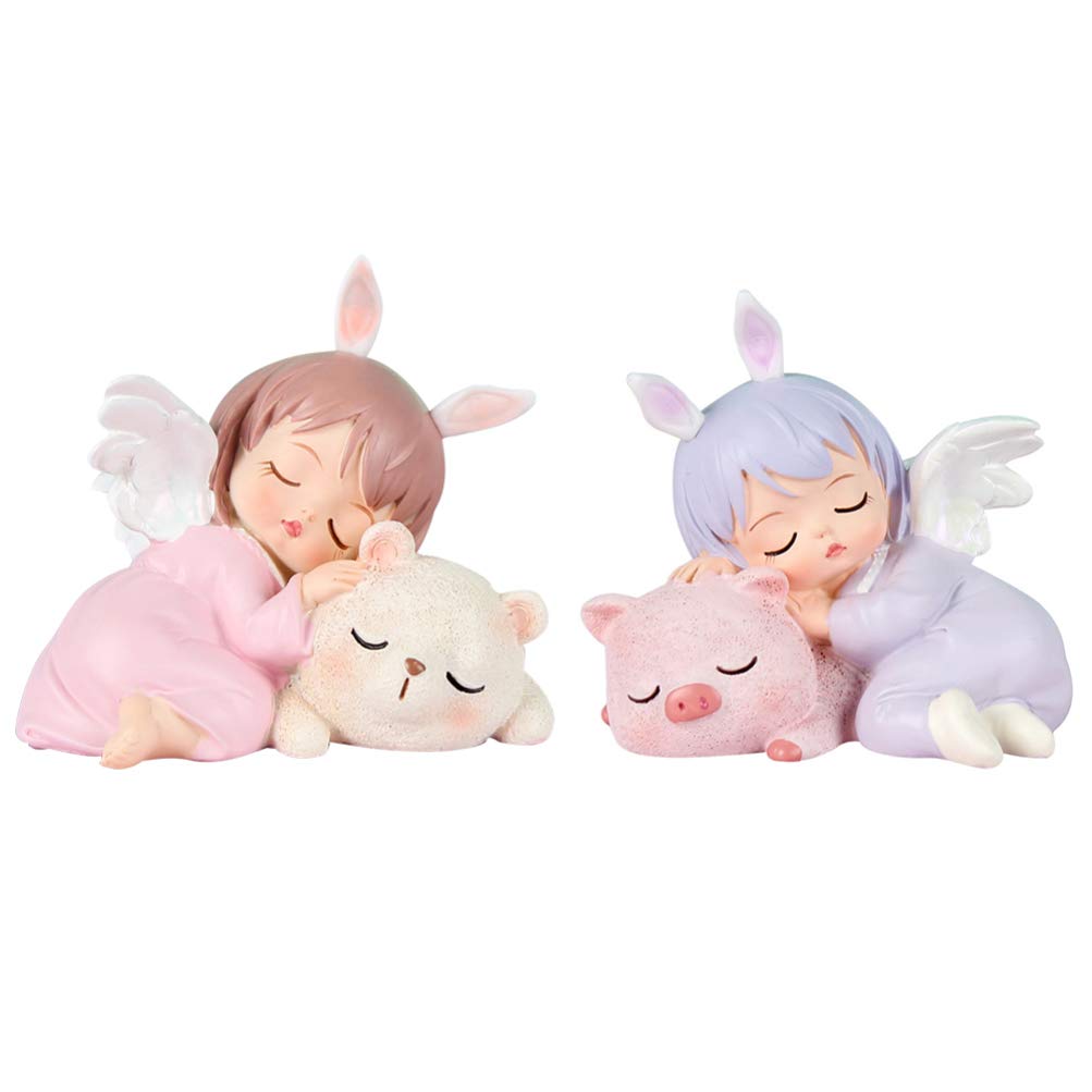 Amosfun 2pcs Guardian Trinket Angel Shaped Cake Decoration Resin Ornament for Baking Adornment Boys and Girls Birthday Party