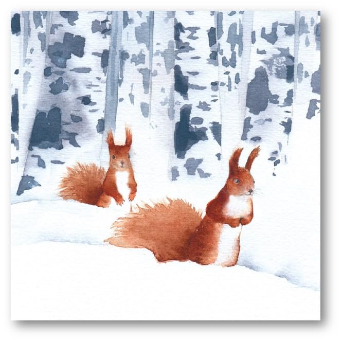 Museums & Galleries Charity Christmas Cards - Red Squirrels in the Snow - Eco-Friendly and Recyclable - Pack of 8 Cards