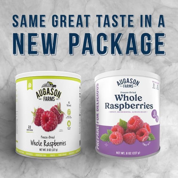 AUGASON FARMS FREEZE DRIED WHOLE RASPBERRIES CAN, EMERGENCY FOOD SUPPLY, EVERYDAY MEALS, 23 SERVINGS