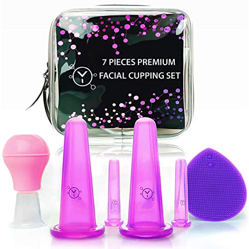 Facial Cupping Set (7Pcs) - Face, Eye and Lips Cupping Massage Kit with Silicone Cleansing Brush - Works with Fine Lines & Wrinkles - Helps with Instant Ageless Skin and Improved Collagen