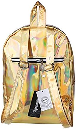 Girl's Boy's Holographic Laser PU Leather Backpack Travel Casual School Bag Multi-pockets (Golden)