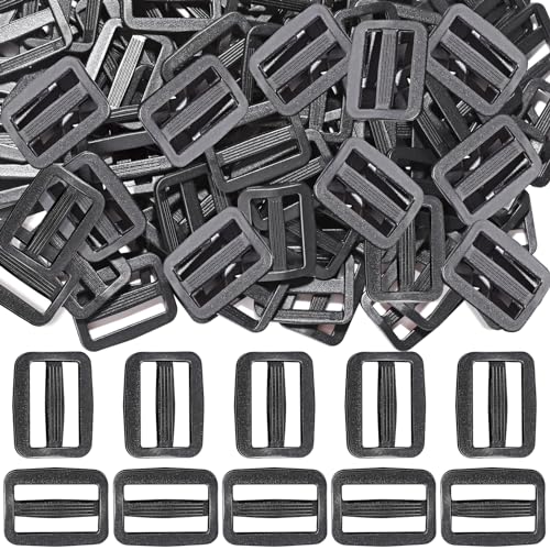 YGDZ 100pcs 1 Inch Tri Glides Slides, Plastic Slide Buckle Adjustable Webbing Slides Adjusters for Belt Backpack Bags, Black