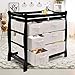Costzon Baby Changing Table, Infant Diaper Changing Table Organization, Newborn Nursery Station with Pad, Sleigh Style Nursery Dresser Changing Table with Hamper/ 6 Baskets (Black)