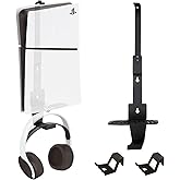 AEWOTING PS5 Wall Mount, Heavy-Duty Steel Mount Kit for Protection & Cooling with 2 Controller Holder and Headset Holder,Compatible with All PS5 Models Including Slim, Pro, Original(Black)