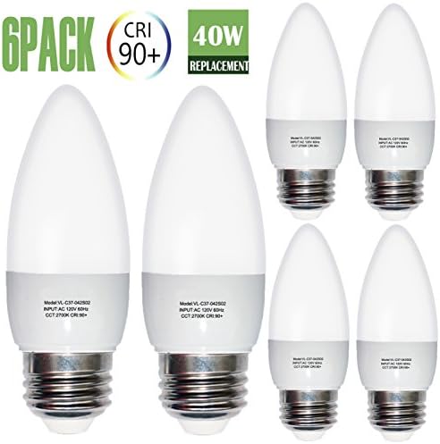 Candelabra LED Bulbs 40W Equivalent, 4000K Natruallight White Decorative Candle Light Bulb E26 Base, B11 Led Light Bulbs, cETLus-Listed, 120V, 3 Years Warranty, E26 Pack of 6(4000K)