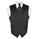 Men's Dress Vest NeckTie BLACK Color Neck Tie Set for Suit or Tuxedo Small