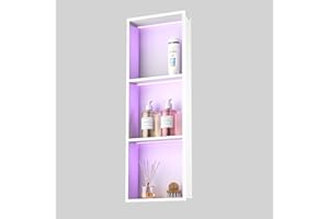Bernkot Led Shower Niche with RGB Light 36" X 12" White 304 Stainless Steel Shower Niche with 3-Tiers Shelves Waterproof No Tile Needed Recessed Niches Shower for Bathroom Storage