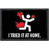I Tried It at Home Hook &amp; Loop Patch - 2x3 in - Pull Patch | Removable embroidered morale Patch, merrow edge border, low profile, polyester, washable, hook-backed, for hats, jeans, vests
