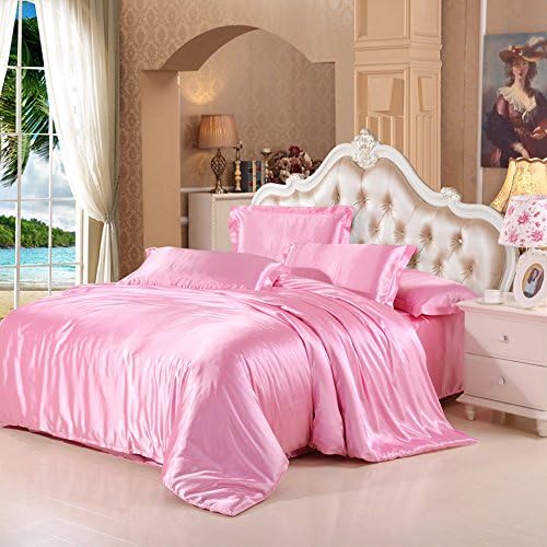 Khalees Hometextile Classic Plain Colour Silk Bedding Duvet Cover Sets(Queen Size(4P), 03)