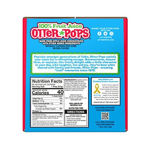 Otter Pops Freezer Ice Bars, 100 Fruit Juice Ice Pops, Original