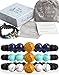 BE HERE NOW Set of 3 Boho Beaded Anxiety Bracelets for Women, Men, Kids | Braclets with Lapis Lazuli, Blue & White Howlites, Lavarock, Sandalwood. Gift Box. Gift Card + Extra Satin Bag