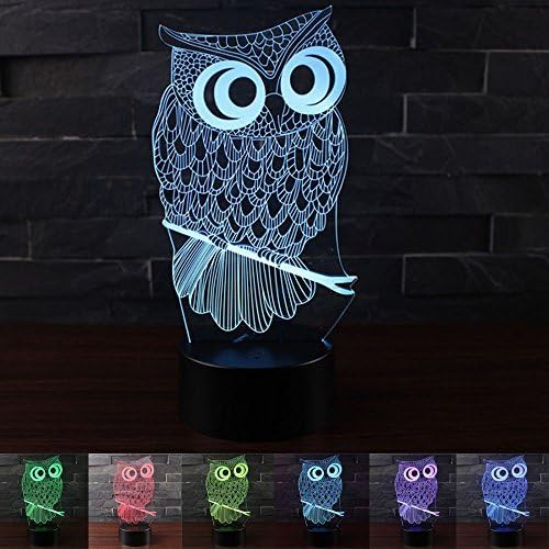 Erhard Owl 3D Night Light Table Desk LED Lamps 7 Colors Change Decor Atmosphere Illusion Lamp with USB Cable Smart Touch Button Control