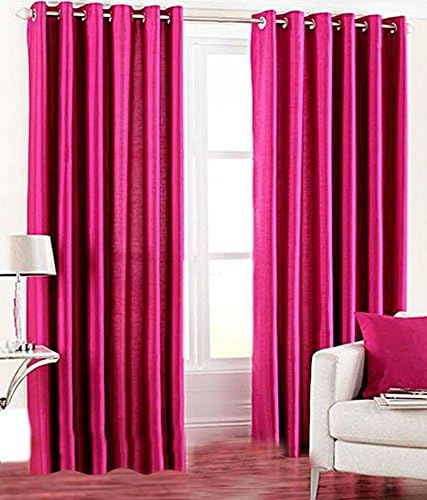 Fancy Grommet/Eyelet Plain Door Curtain Panels for Living Room/Bedroom, Set of 2, 48 by 84 Inch, Dark Pink Colour