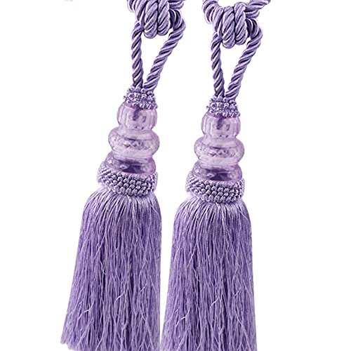 Chictie 2 Pack Curtain Tassel Tiebacks Crystal Beaded Fringe Ropes for Drapery Window Door Decorations (Purple)