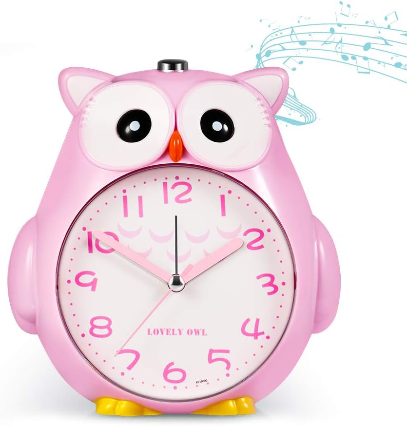 Owl Alarm Clock for Kids with Night Light and Snooze for Girls Battery Operated