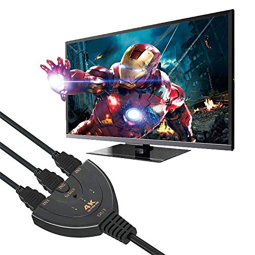 HDMI Switch, Adaptermvp Gold Plated 3-Port HDMI Switcher,Splitter,Supports Full HD 4K 1080P 3D Player, HD TV,LCD,PC,Projector,Auto Switch to Any HDMI Input Device by Press The Button