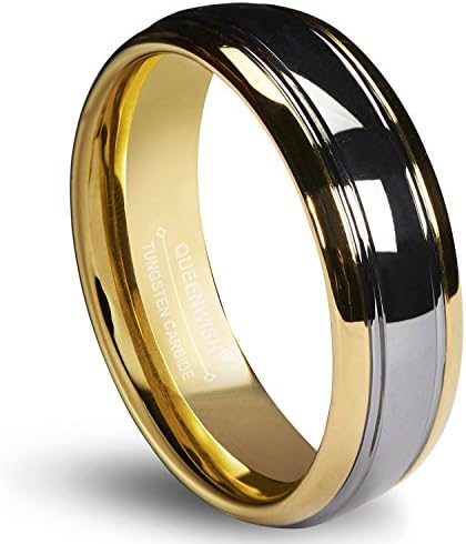 Queenwish 6/8mm Matching Tungsten Carbide Wedding Band Gold Silver Dome Gunmetal Bridal Ring Women Men Jewelry Size 5-14