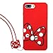 Soft Silicone Minnie Mouse Case with Strap for iPhone 7Plus 8Plus 7+ 8+ Large Size Disney Cartoon Slim Red White Polka Dots Cute Protective Lovely Classic Kids Teens Girls Daughter