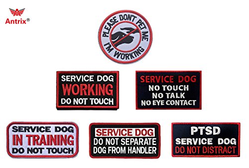 Antrix Bundle 6 Pieces Service Dog PLEASE DON'T PET ME I'M WORKING Service Dog Working In Training Do Not Touch Full Embroidered Morale Patch for Dogs and Pets