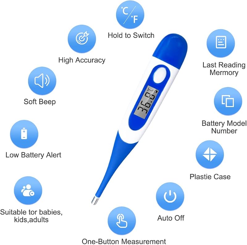 Flexibles digitales Thermometer für Erwachsene und Kinder, Mund- und Unterarmthermometer, wasserdichtes medizinisches Thermometer