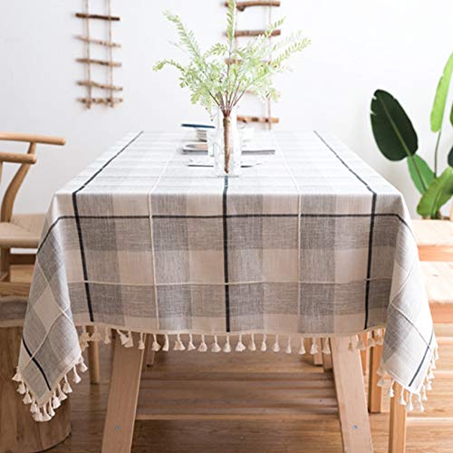 Rustic Checkered Table Cloth (55"x70") - Cotton Linen Tablecloth for Kitchen - Grey Fabric Table Cover - Modern Decorative Dining Table Cover - Outdoor Patio Table Cover - Rectangle Table Cloth - Thumbnail 4