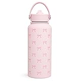SANDJEST Pink Bow Water Bottle Stainless Steel
