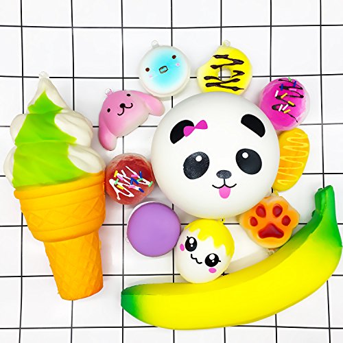 Symfury 30 Pack Squishies Slow Rising 3 Jumbo 9 Medium 18 Mini Toys Easter Egg Stuffers Animal Cake Donut Cat Panda Fruit Ice Cream Food Banana Kids Party Favors Soft Scented for Boys Girls Adults - Thumbnail 2