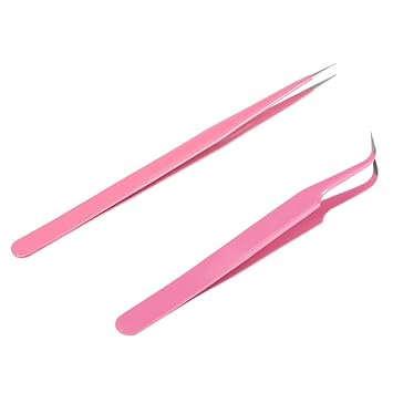 Amazon Com Blusea Tweezers Straight Curved Pink Stainless Steel