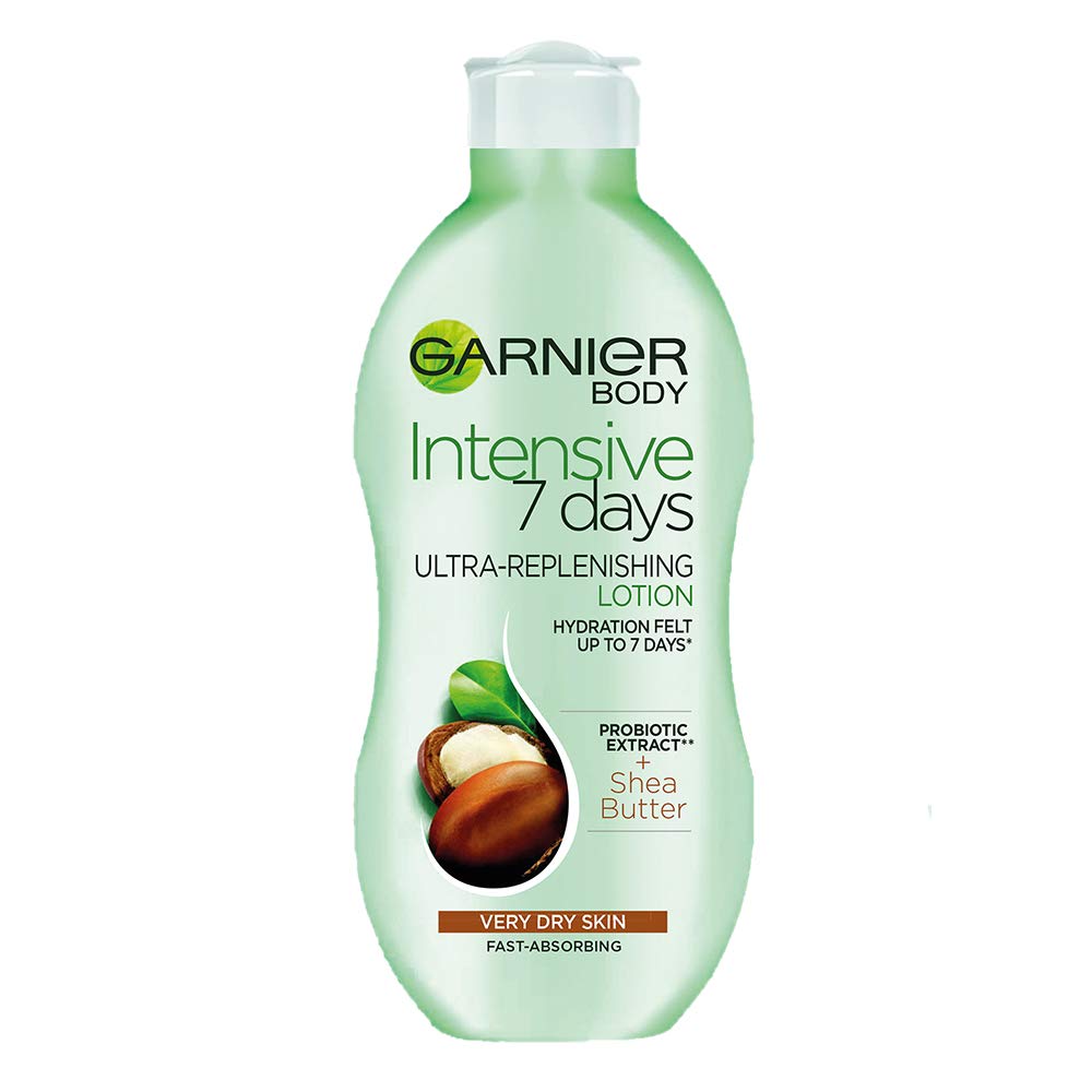 Garnier Intensive 7 Days Shea Butter & Probiotic Extract Body Lotion 400ml, Ultra Replenishing Soothing Moisturiser, Up to 7 Days Hydration, For Very Dry Skin, Fast Absorbing & Non Greasy