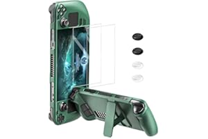 bibuks ﻿Steam Deck Case,Steam Deck OLED Protective Case,Non-Slip Skin Protective Shell Accessories with Kickstand ,2 Screen Protector, 4 Thumb Grip (Green)