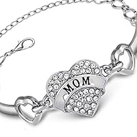 The Crafty Owl Silver Crystal Rhinestone Heart Charm Bracelet for Mom/Daughter/Nana/Grandma/Aunt/Sister/Best Friend (Mom)