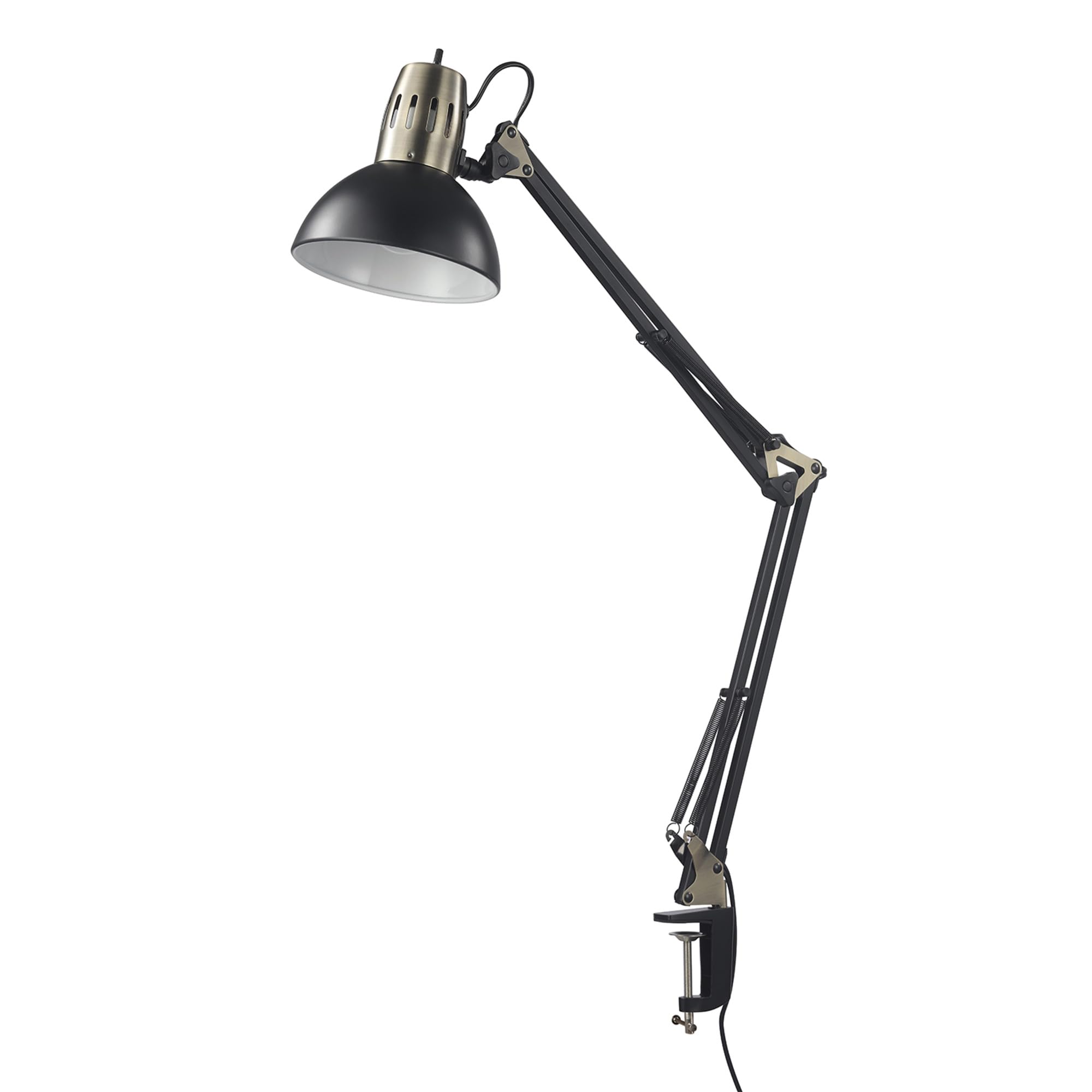Photo 1 of GLOBE Electric 62000009 32" Multi-Joint Desk Lamp with Metal Clamp, Matte Black, Antique Brass Accents, On/Off Rotary Switch on Shade, Partially Adjustable Swing Arm, Home Décor, Office Accessory