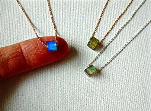 Unique Solitaire Delicate Blue and Green Flash Labradorite Free Floating Natural Stone Pendant and 925 Sterling Silver or 14k Rose Gold Fill Chain or 14k Gold Fill Chain Necklace