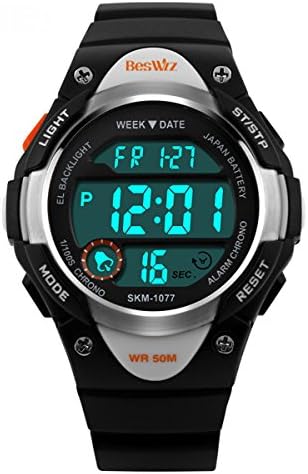 BesWLZ Sports Kids LED Digital Alarm Stopwatch Waterproof Wristwatch Children's Dress Watches Black