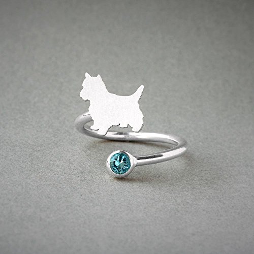 Adjustable Spiral Yorkshire Terrier And Birthstone Ring