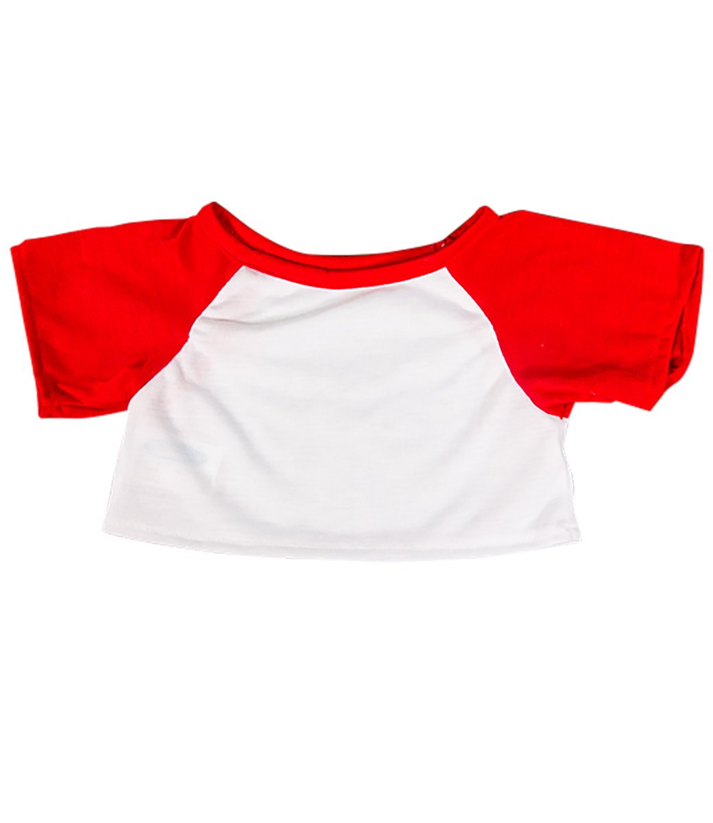 White T-Shirt with Red Sleeves Outfit Teddy Bear Clothes Fit 14" - 18" (40cm) Build-a-bear, Vermont Teddy Bears, and Make Your Own Stuffed Animals