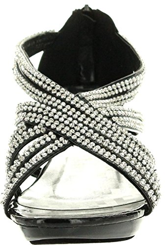 Delicacy Womens Angel-41 Rhinestones Embellished Strappy Sandals,Black,6