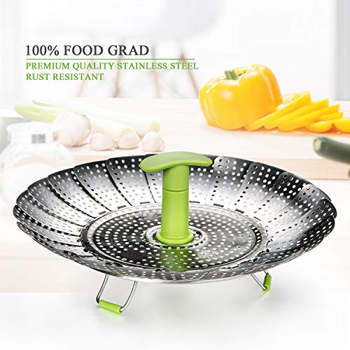 Vegetable Steamer Basket Stainless Steel Food Steamer Veggie Steamer Insert with Extendable Handle, Cooking Steamer Expandable to Fit Various Size Pot (7" to 11")
