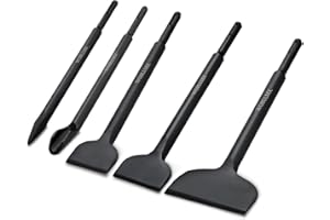 WOBLLMX 5PCS SDS Plus Wide Cranked Angled Bent Tile Removal Chisel with Rotary Hammers - Tile Point Grooving Chisels Masonry Concrete Drill Bit Set for Masonry,Concrete,Brick,Tiles,Stone(Black)