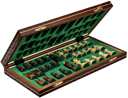 Wegiel Handmade Junior European International Chess Set - 16 Inch Folding Wooden Board & Pieces - Thumbnail 3