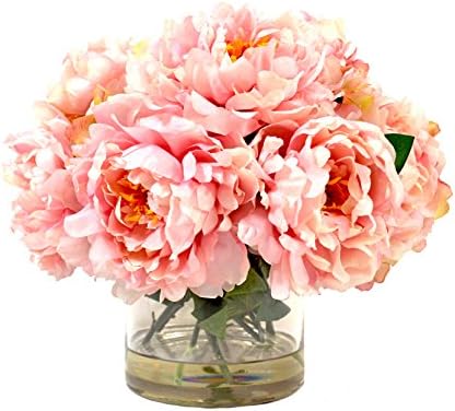 Creative Displays Pink Peony Bouquet in Cylinder Glass Vase