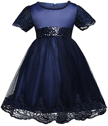 Qunsia Girls Princess Dress Lace Sequined Wedding Baptism Dress For Toddler Baby Girl