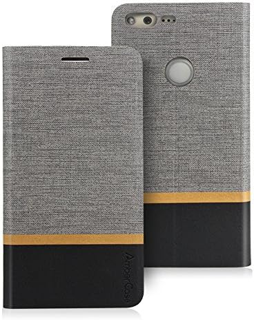Google Pixel XL Case, AmberCase Vintage Leather Classical Folio Flip Cover with Card Slots Design Retro Slim Wallet Case for Google Pixel XL 2016 - Dark Grey