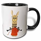 3dRose 255795_4 Funny Cute Llama Knitting Ceramic Mug, 11 oz, Black/White