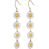 Daisy Sunflower Floral Earrings - Summer Spring Holiday Long Dangle Drop Earrings