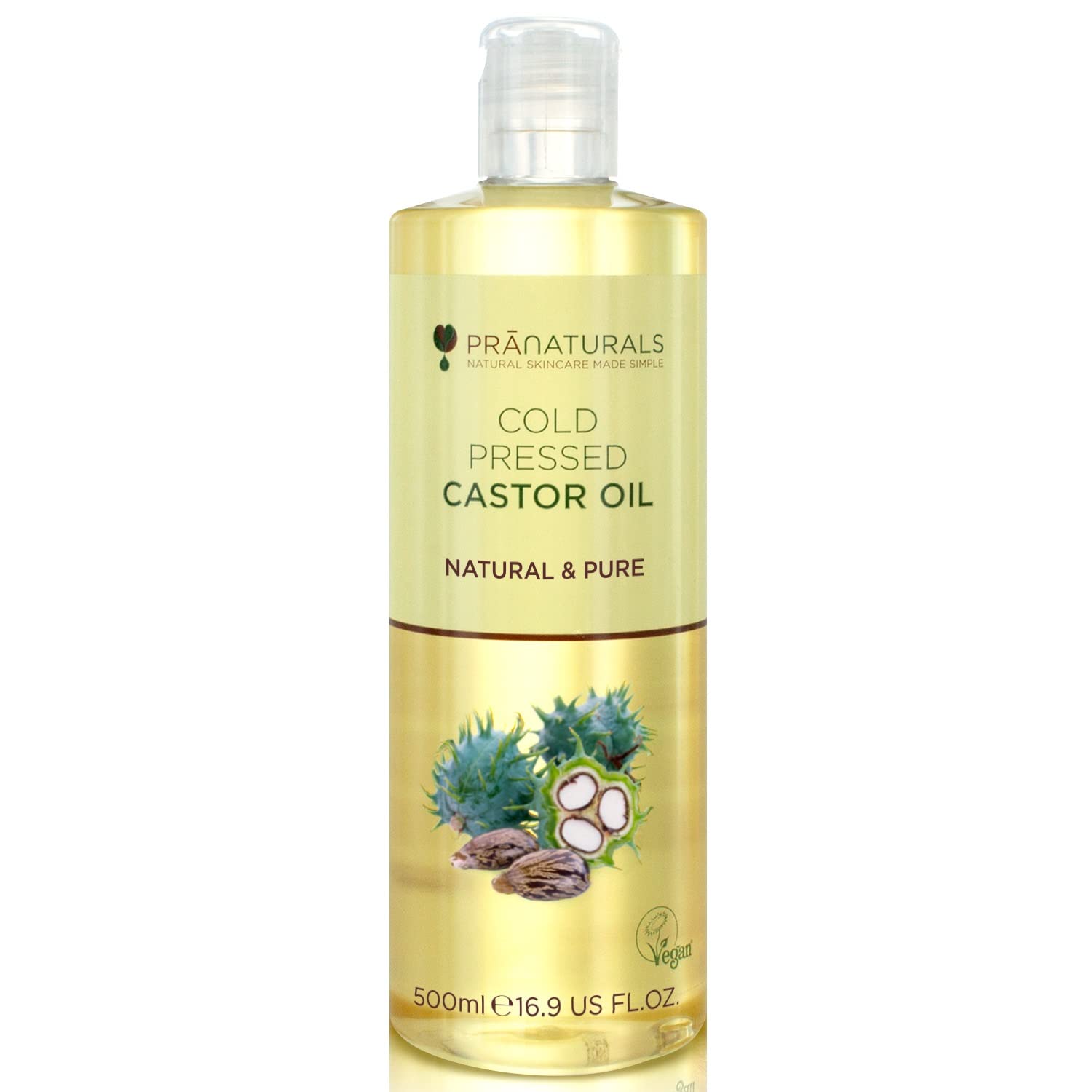 PraNaturals Cold Pressed Castor Oil 500ml - 100% Natural, Vegan & Pure, for Hair, Eyebrows & Eyelash Growth, Softer Skin & Face, Rich In Omega-6, Omega-9 & Essential Fatty Acids